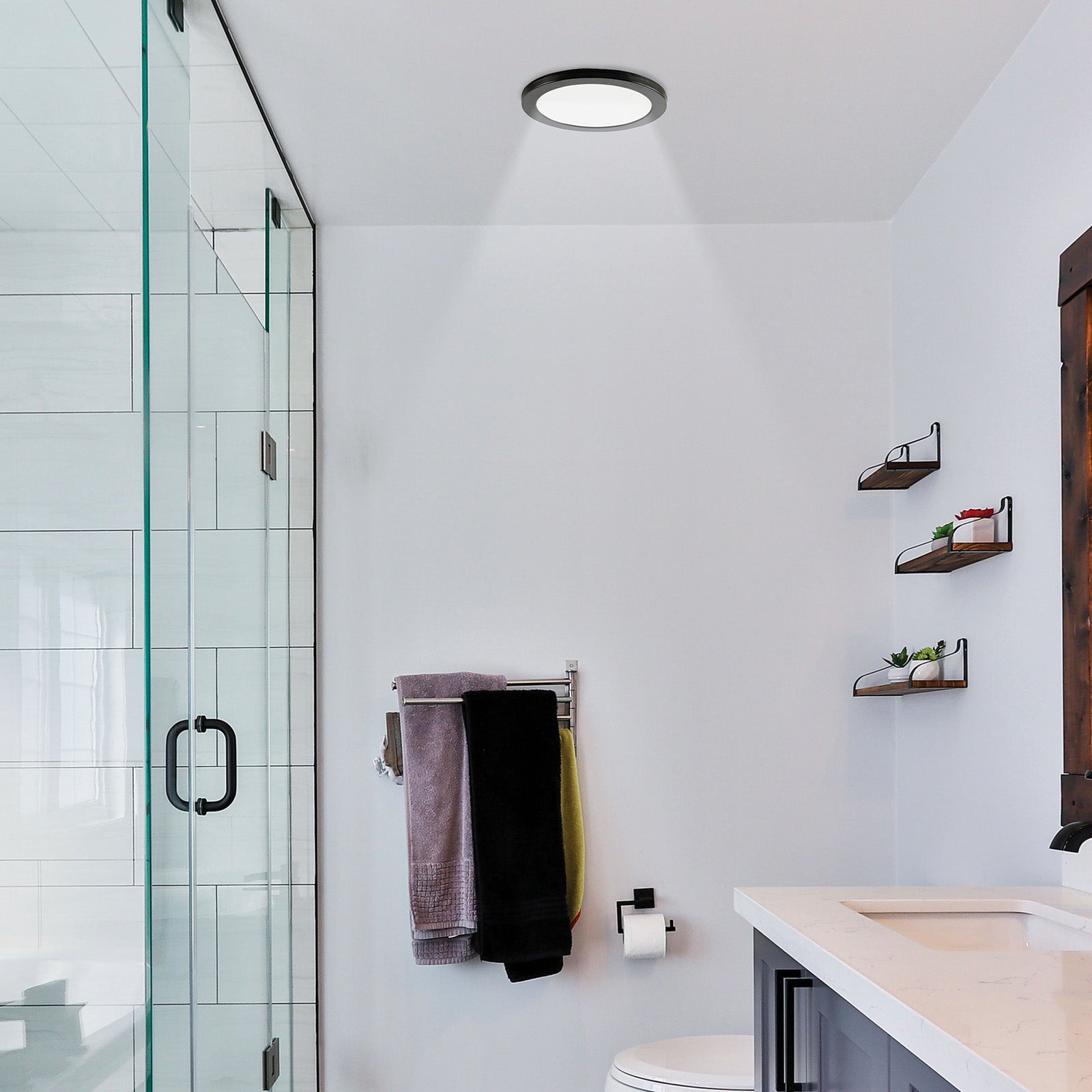Brilliant Calle 30cm 24W Tri-Colour Black LED Oyster Ceiling Light Plug-In DIY Surface Mounted 22316/06