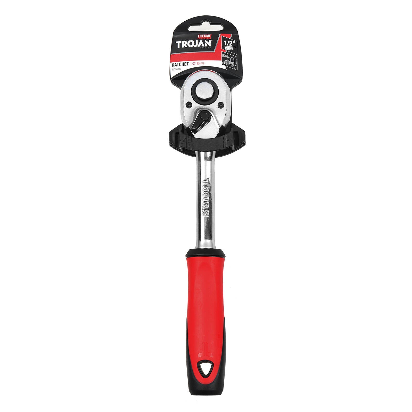 Trojan 1/2" Drive Ratchet with Grip, 72 Tooth Reversible Chrome Vanadium