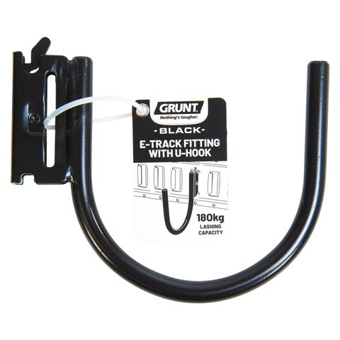 GRUNT Black E-Track Fitting with U Hook, 180kg Lashing Capacity