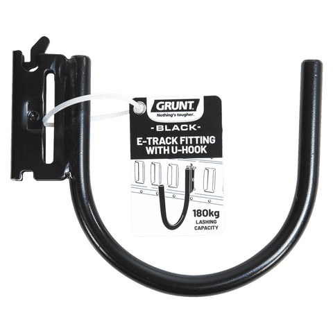 GRUNT Black E-Track Fitting with U Hook, 180kg Lashing Capacity