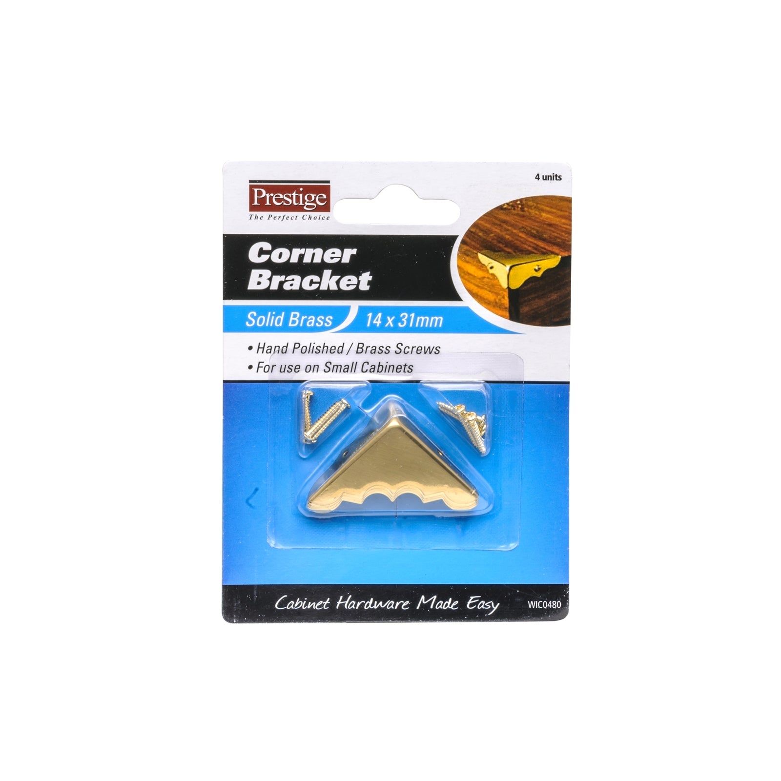 Prestige 14 x 31mm Polished Brass Decorative Corners, 4 Pack