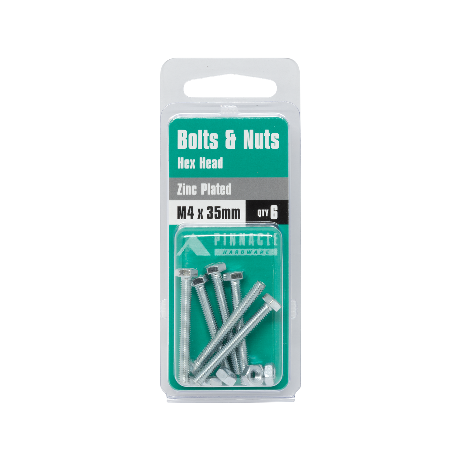 Pinnacle M4 x 35mm Zinc Plated Hex Head Bolts and Nuts - 6 Pack