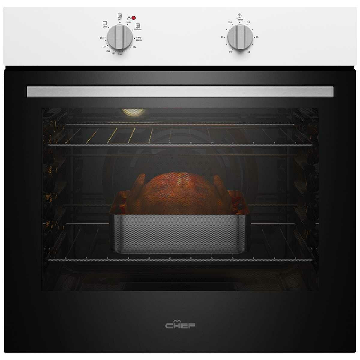 Chef 60cm 3 Function Electric Built-In Oven - 80L, 10A Plug and Lead, White Finish - CVE612WB