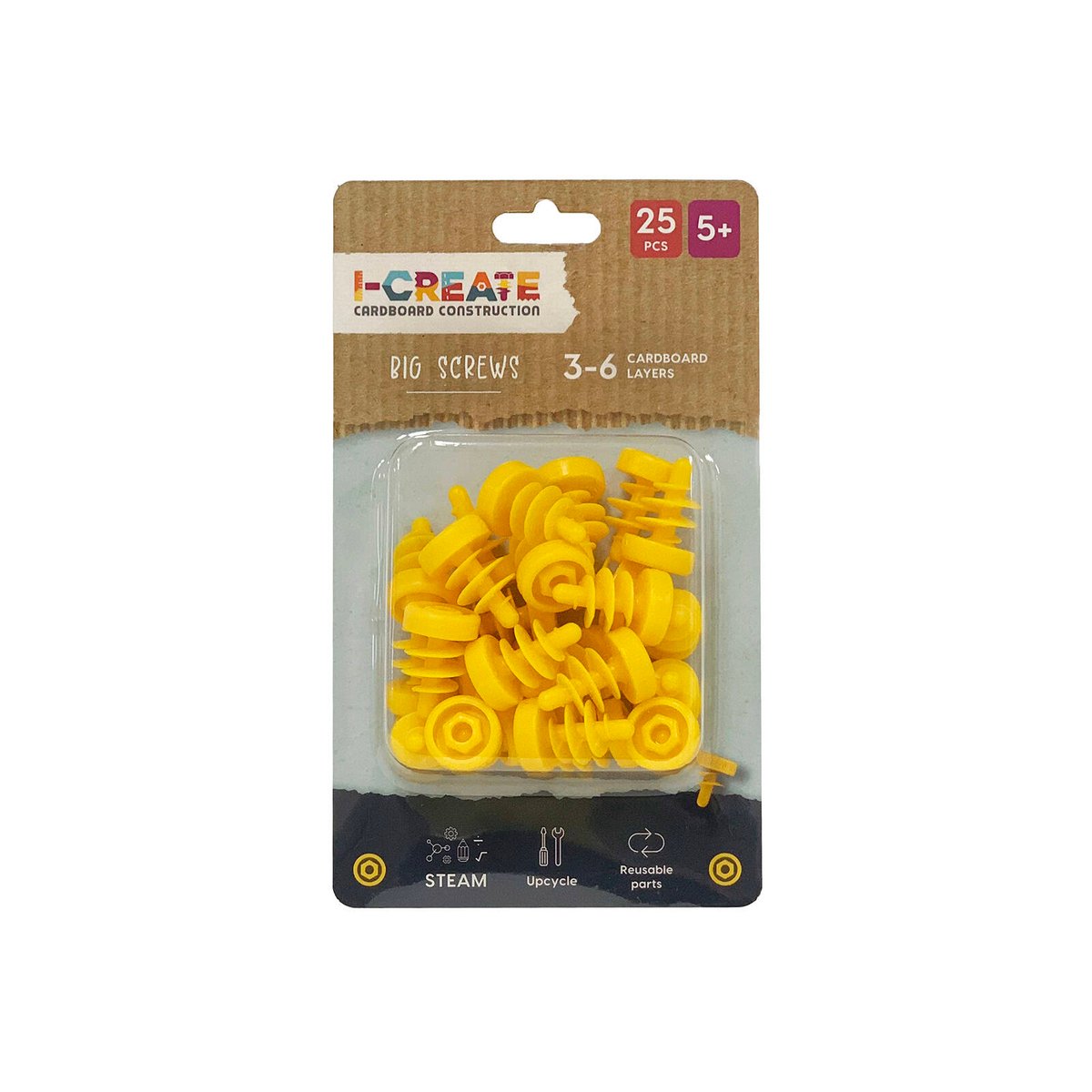 I-Create Big Screws for 3-6 Cardboard Layers, 25 Piece Yellow
