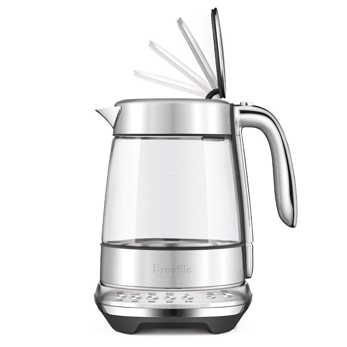 Breville the Smart Crystal Luxe Glass Kettle - Five Temperature Settings, Keep Warm, 2400W - BKE855BSS