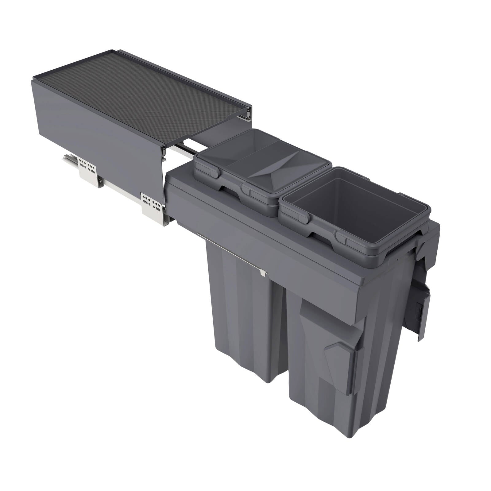 Kaboodle 2 x 16L Grey Side Mount Pullout Bin to Suit 300mm Cabinet W-62029