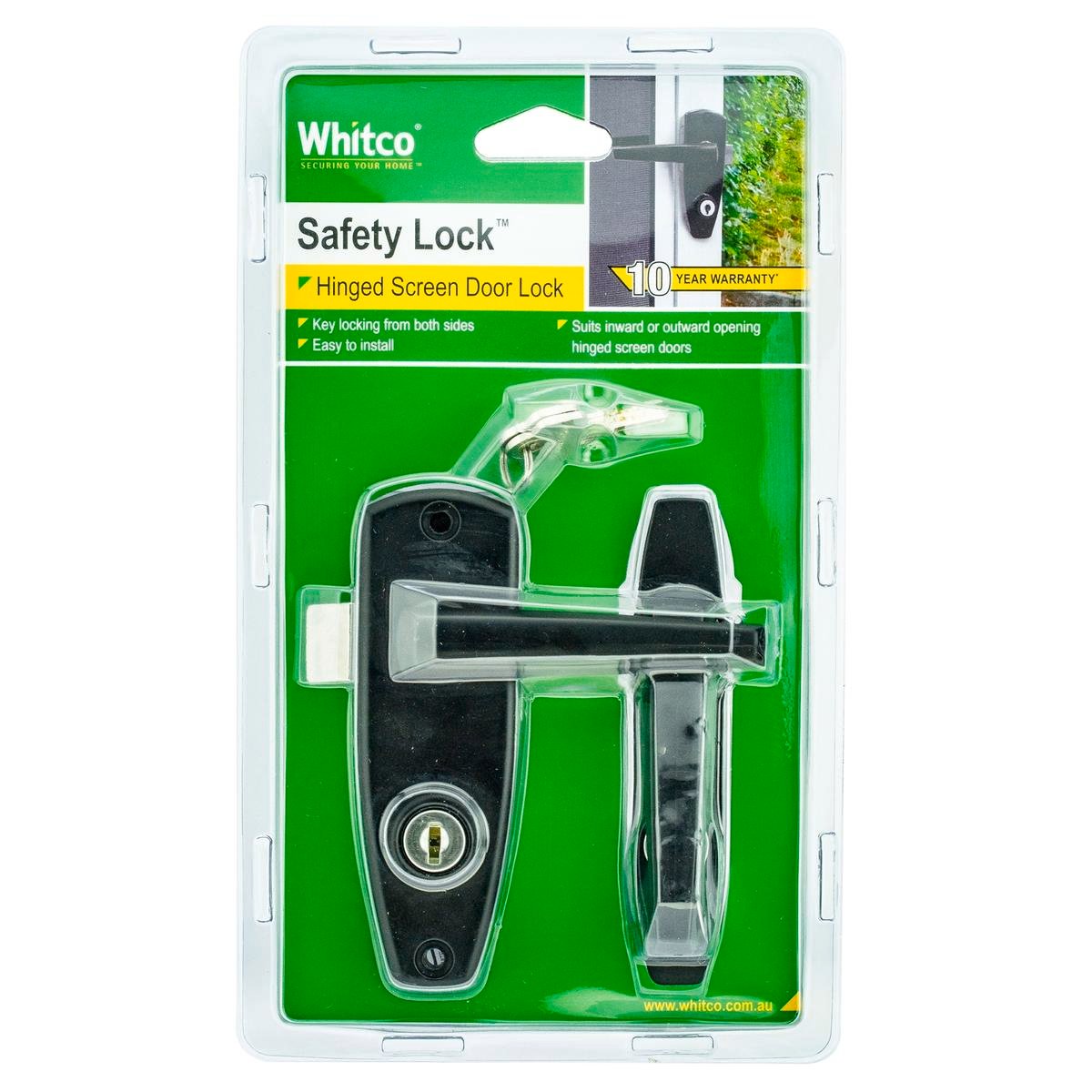 Whitco Keyed Hinged Screen Door Lock - 20mm - Zinc Diecast - Black Finish - SuperSaverAU - view 1
