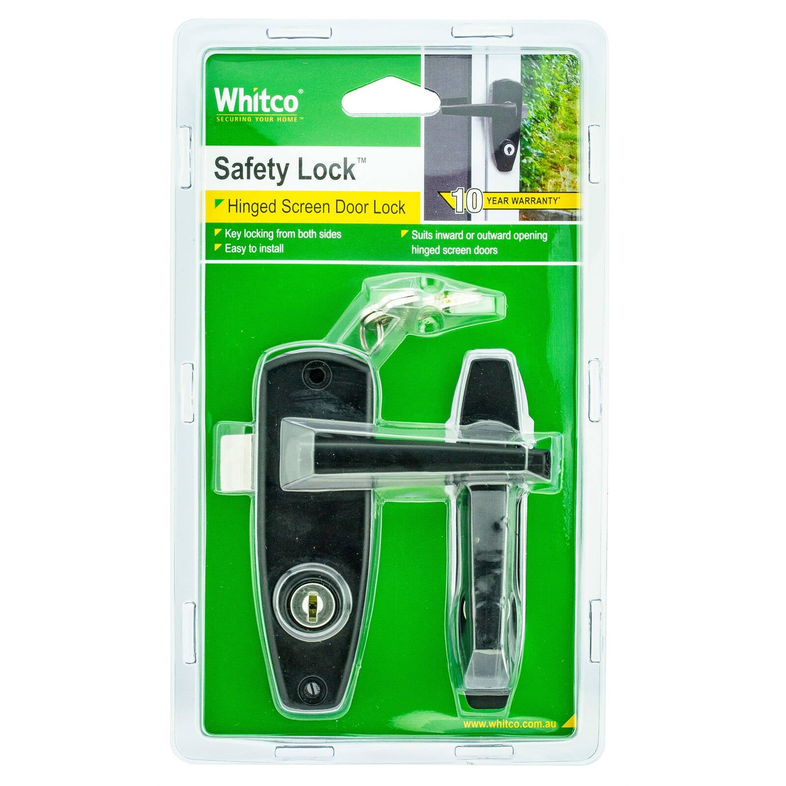 Whitco Keyed Hinged Screen Safety Door Lock, Black with 2 Keys