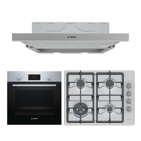Bosch 60cm Cooking Pack - 66L Electric Oven, 4 Burner Gas Cooktop, Slideout Rangehood - BSHCOOKPACK2