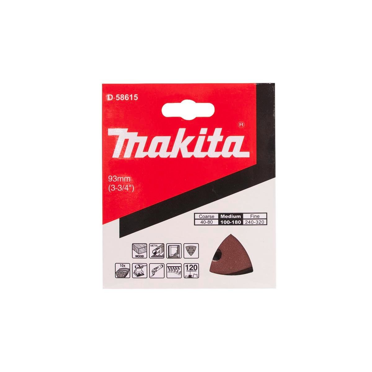 Makita P120 Wood Abrasive Sheet, 10 Pack, 120 Grit, Aluminium Oxide, Delta Hook and Loop