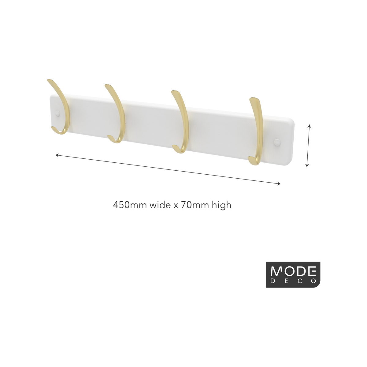 Mode 4 Brushed Brass Hooks White Board Hat and Coat Rack 450mm - Durable Design - SuperSaverAU - view 3
