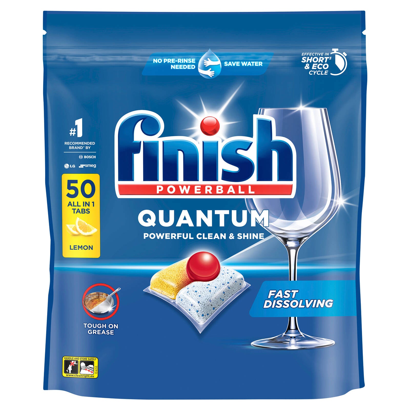 Finish Quantum Lemon Dishwasher Tablets 50 Pack with Powerball, No Pre-Rinse