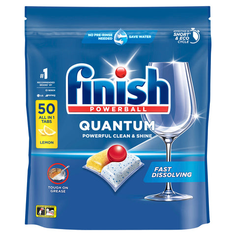 Finish Quantum Lemon Dishwasher Tablets 50 Pack with Powerball, No Pre-Rinse
