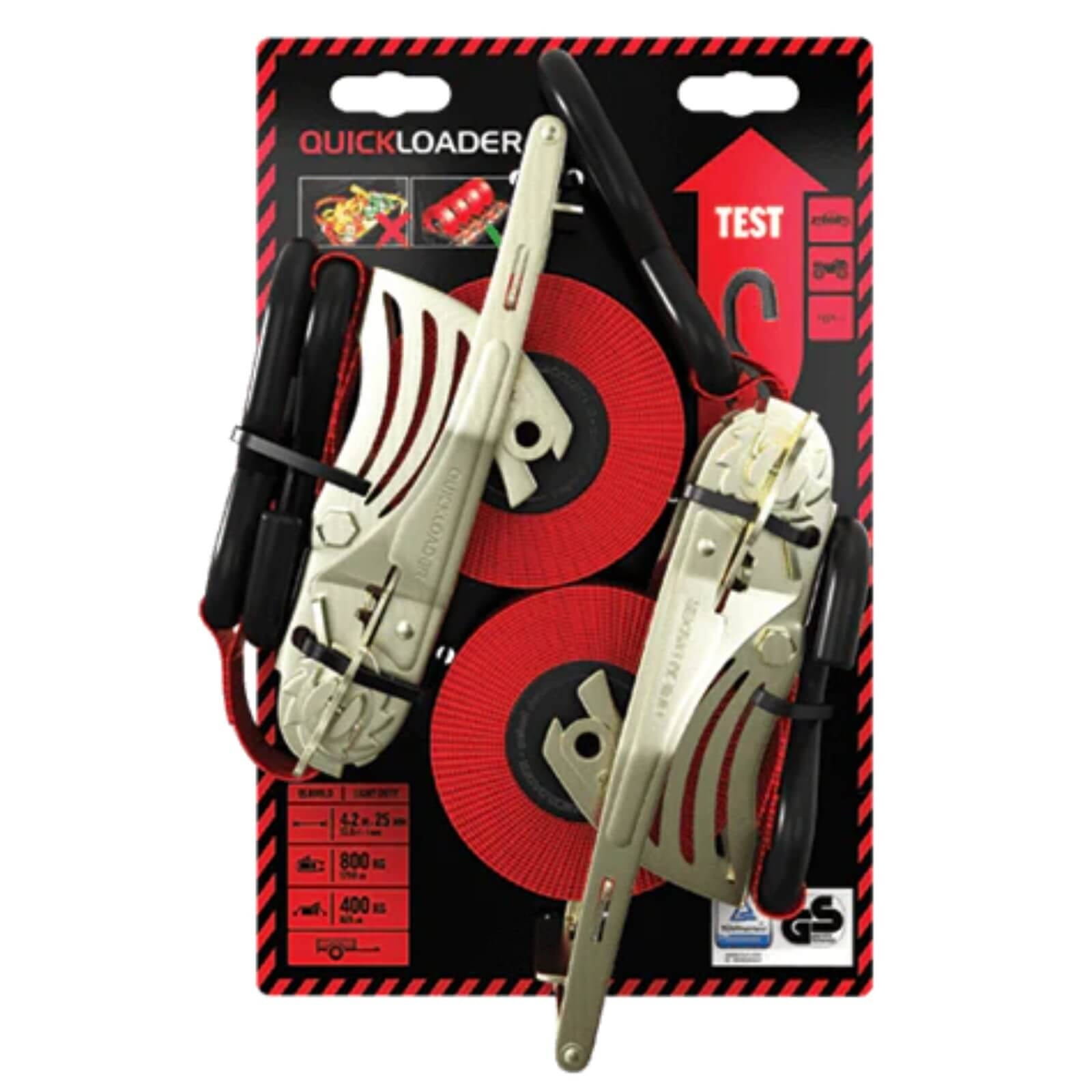 Quickloader Retractable Ratchet Tie Down Strap 4.2m x 25mm 400kg - 2 Pack