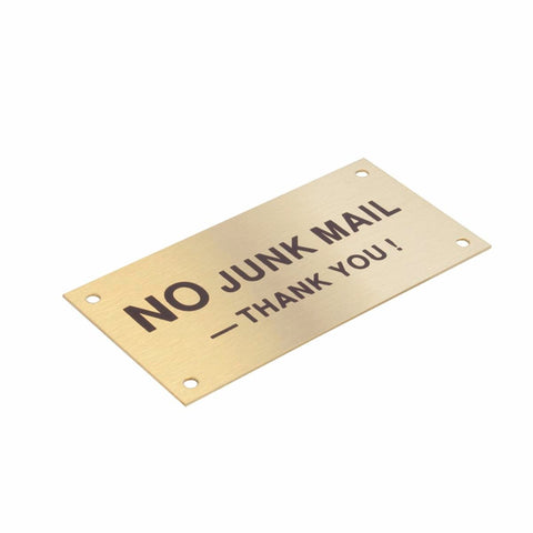 Sandleford Brass No Junk Mail Sign 95 x 47mm - Weather Resistant, Fixings Included