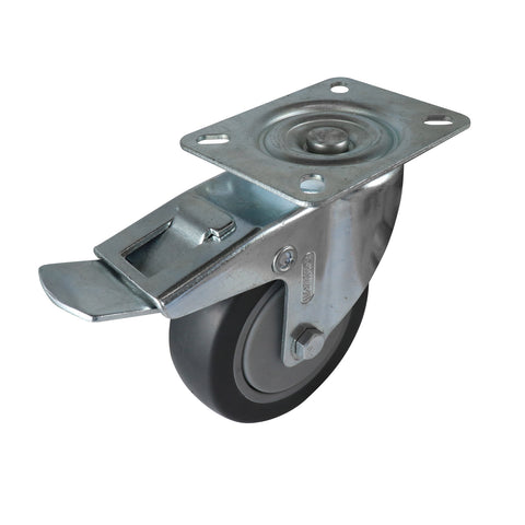 Easyroll 100mm Grey Rubber Heavy Duty Swivel Brake Castor 100kg