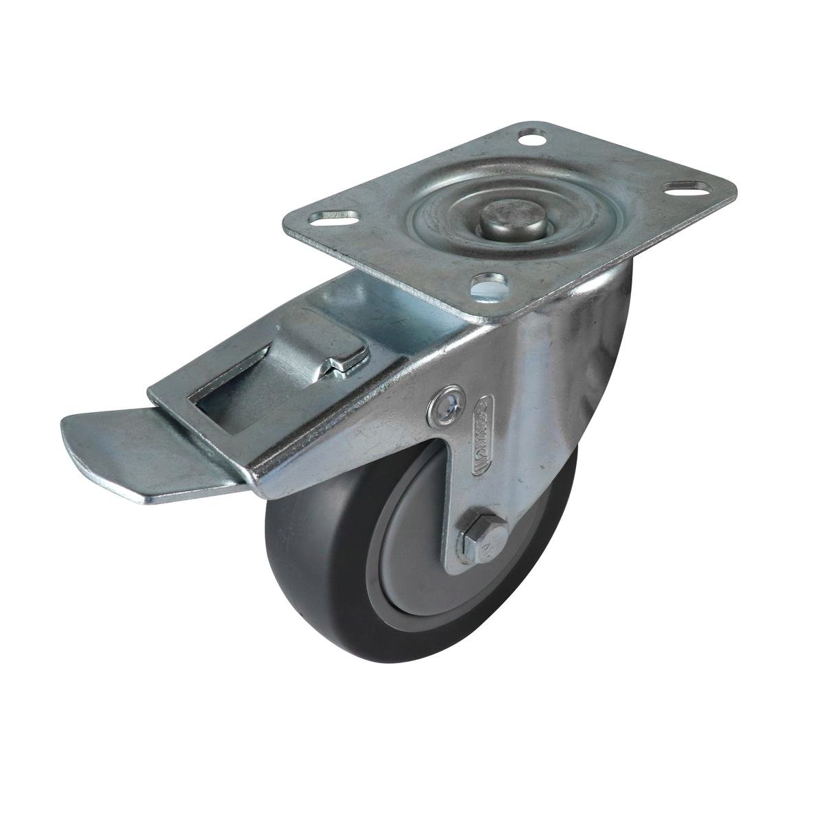 Easyroll 100mm Grey Rubber Heavy Duty Swivel Brake Castor 100kg