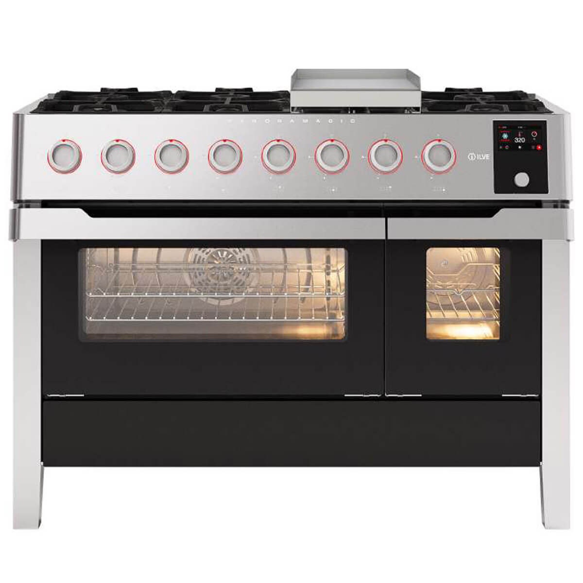 ILVE 120cm Panoramagic Dual Fuel Oven and Stove - Eight Burners, 140L, Stainless Steel - PM12FDS3SS