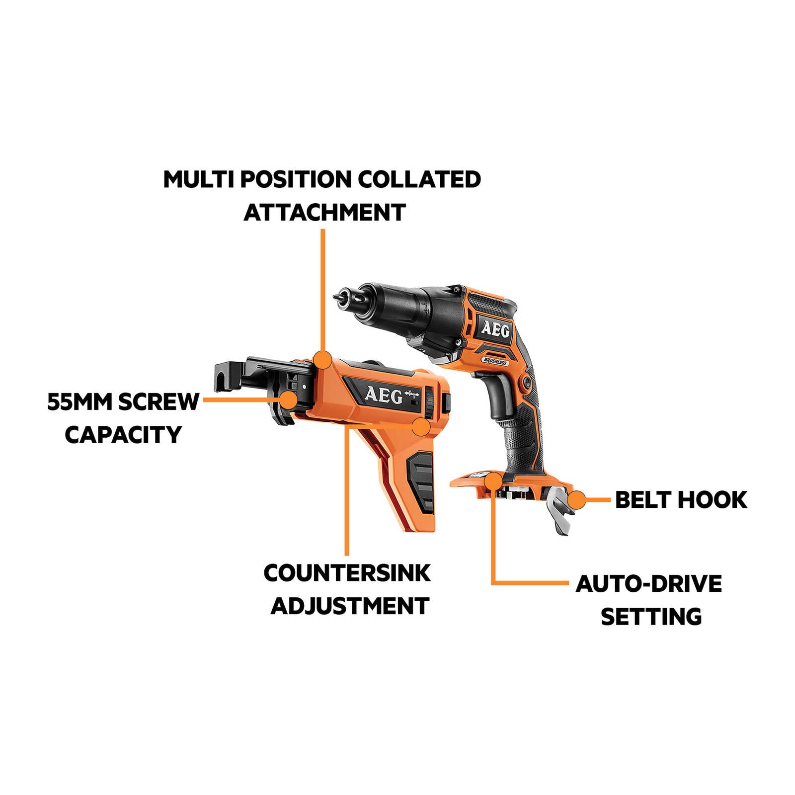 AEG 18V Brushless Collated Screwdriver Skin Only BTS18BL-0