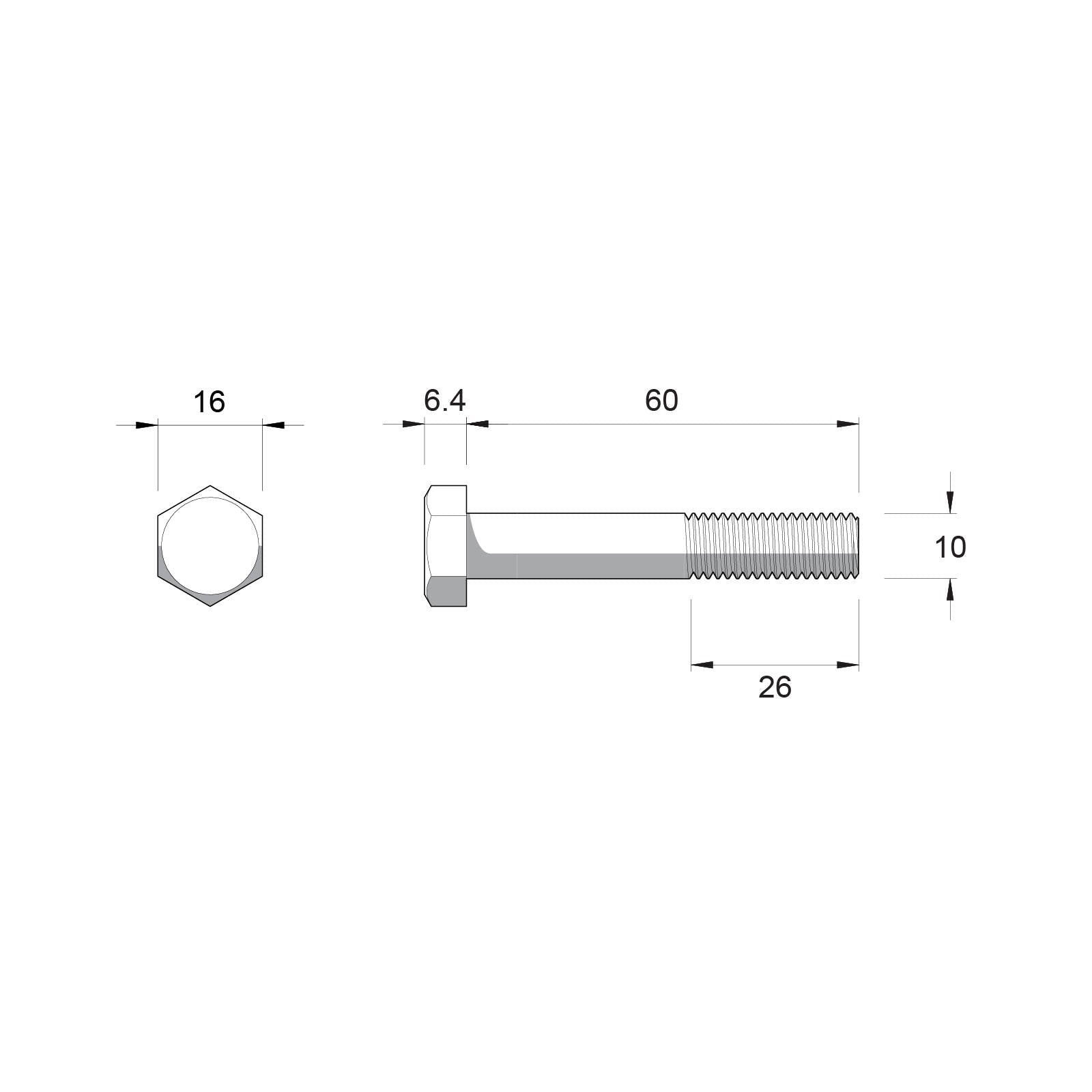 Zenith M10 x 60mm Hot Dip Galvanised Hex Head Bolt & Nut - 4.6 Grade Steel