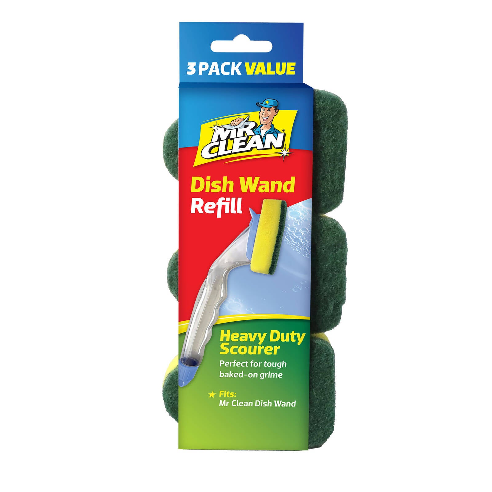 Mr Clean Heavy Duty Dish Wand Refills 3 Pack, Sponge Scourer & Scraper