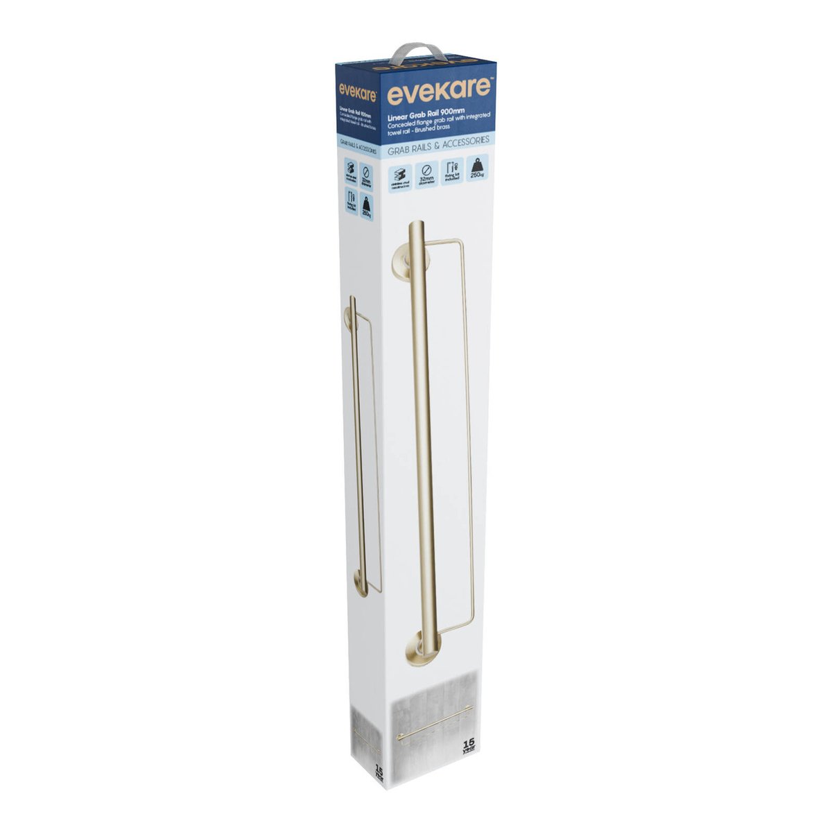 Evekare 900mm Brushed Brass Grab Rail with Towel Rail, Grade 304 Stainless Steel