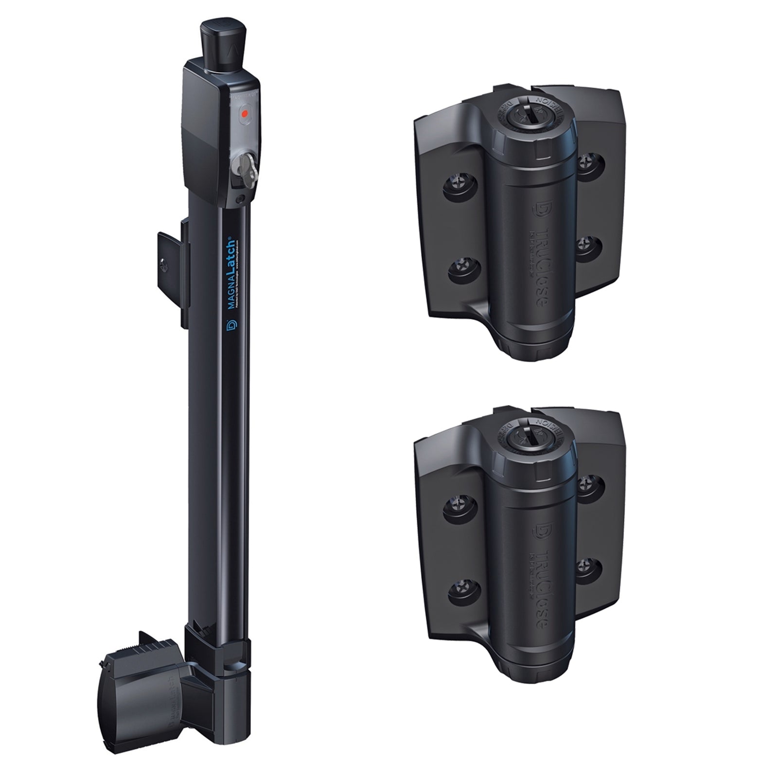 D&D Technologies MagnaLatch Pool Gate Safety Kit with TruClose Hinges, Black, Top Pull Series 3