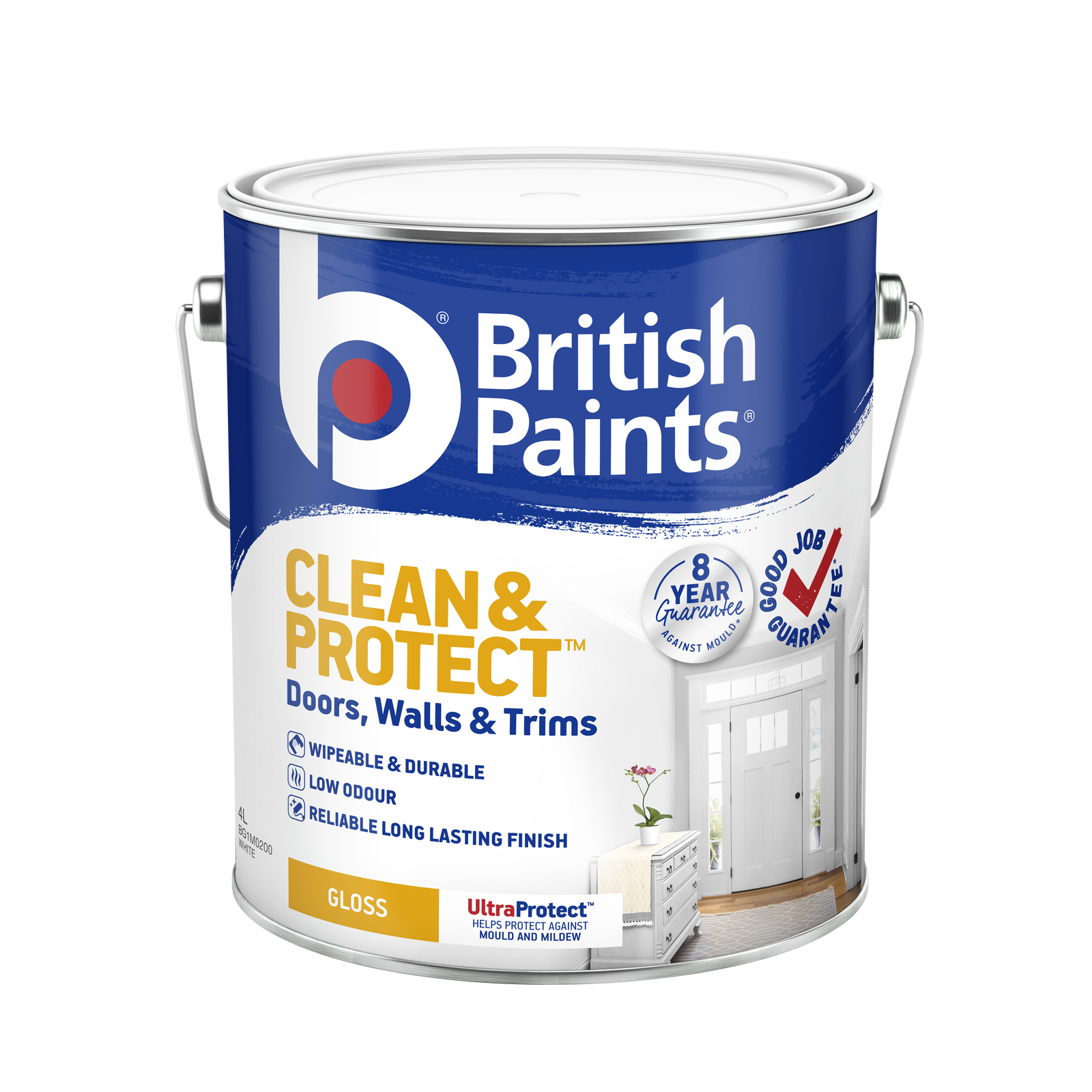 British Paints White Gloss Clean & Protect Interior Paint 4L