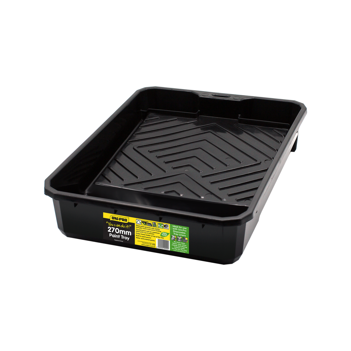 Uni Pro 270mm Heavy Duty Paint Tray - Black - Deep Grooves for Even Loading - SuperSaverAU - view 1
