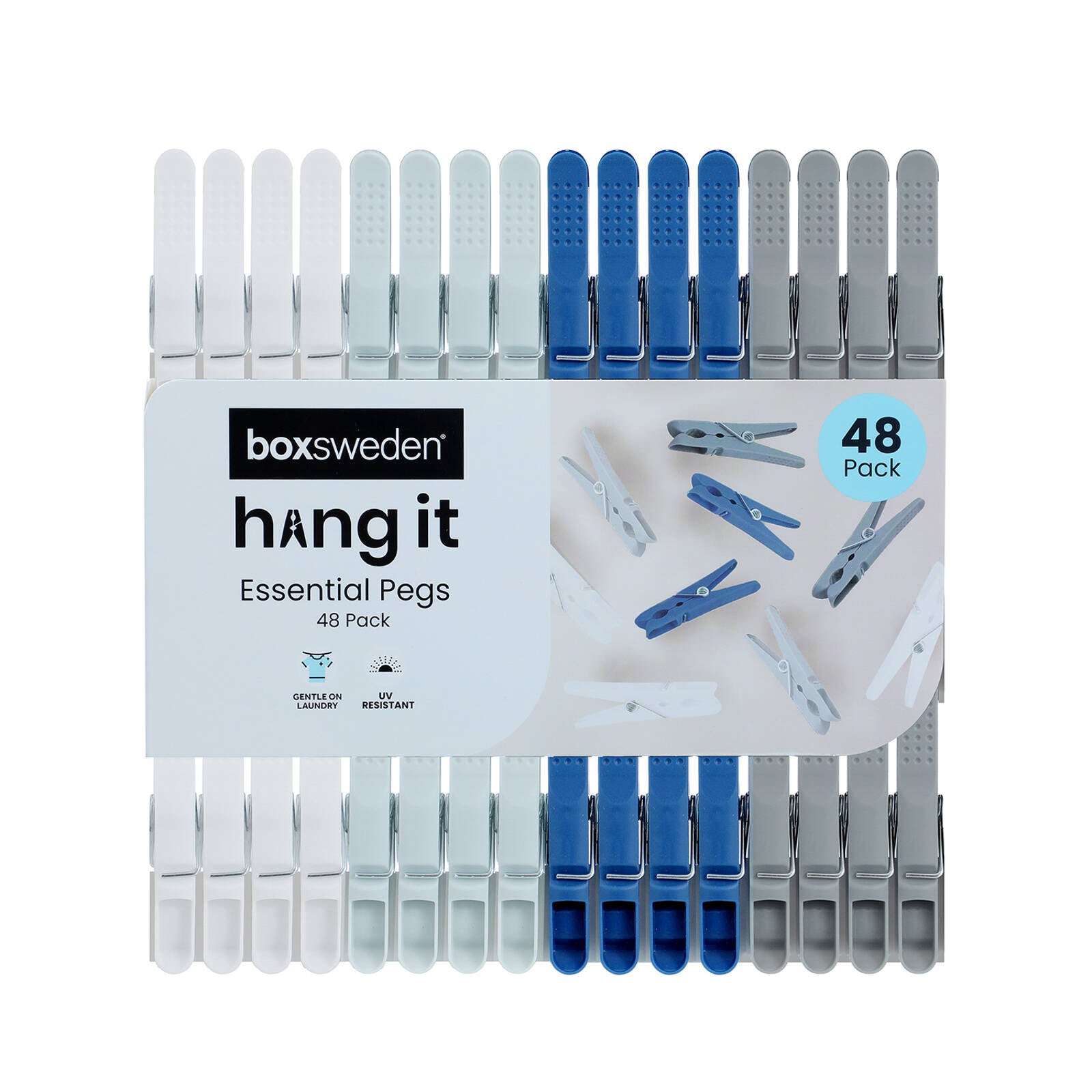 Boxsweden Essential Clothes Pegs 48 Pack - Durable PP Laundry Pegs