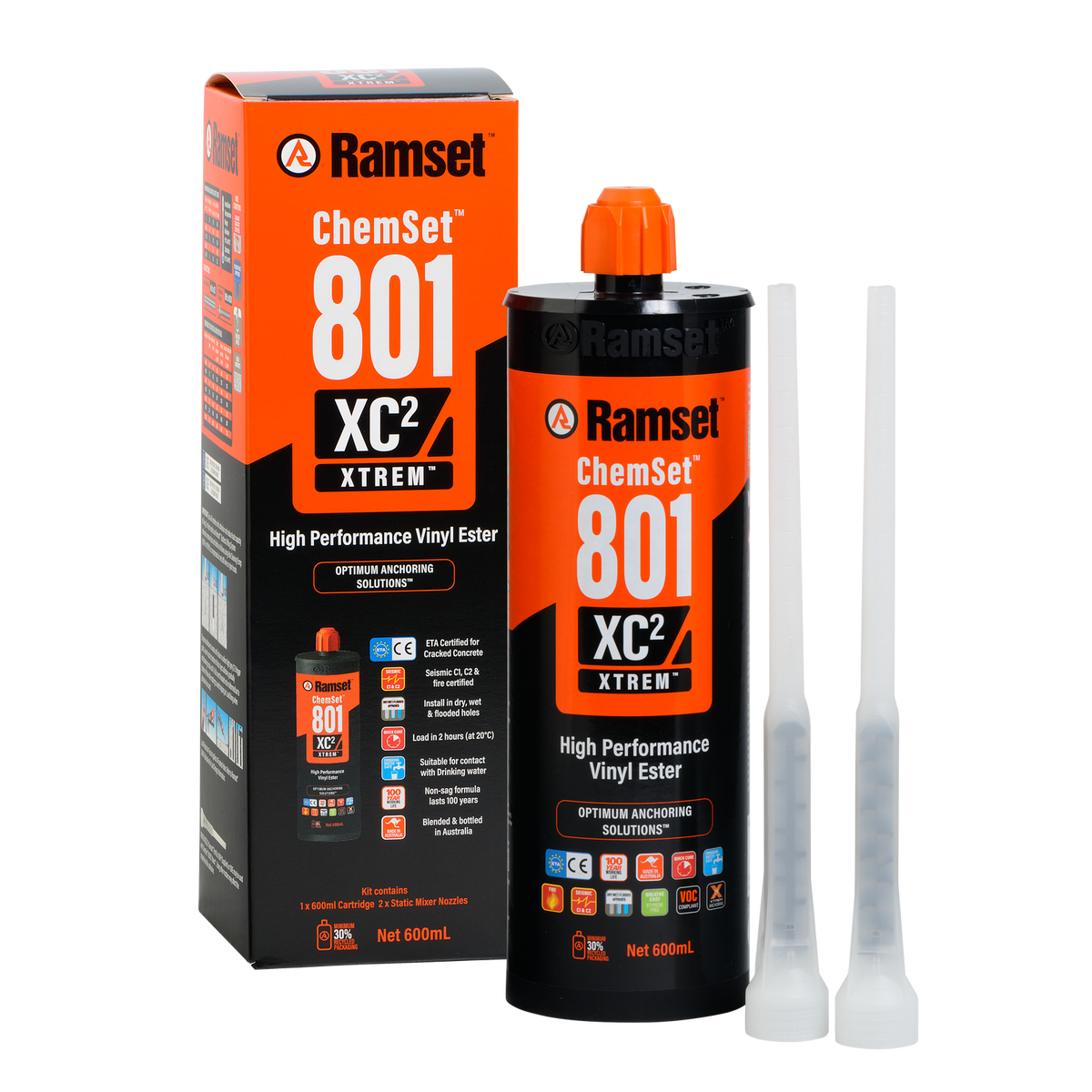 Ramset ChemSet 801 Xtrem XC2 600ml Vinyl Ester Chemical Anchor for Masonry
