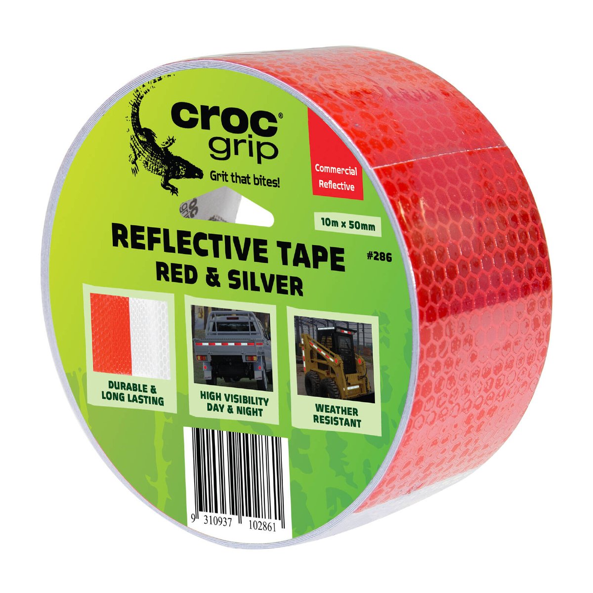 Croc Grip 10m x 50mm White and Red Reflective Safety Tape