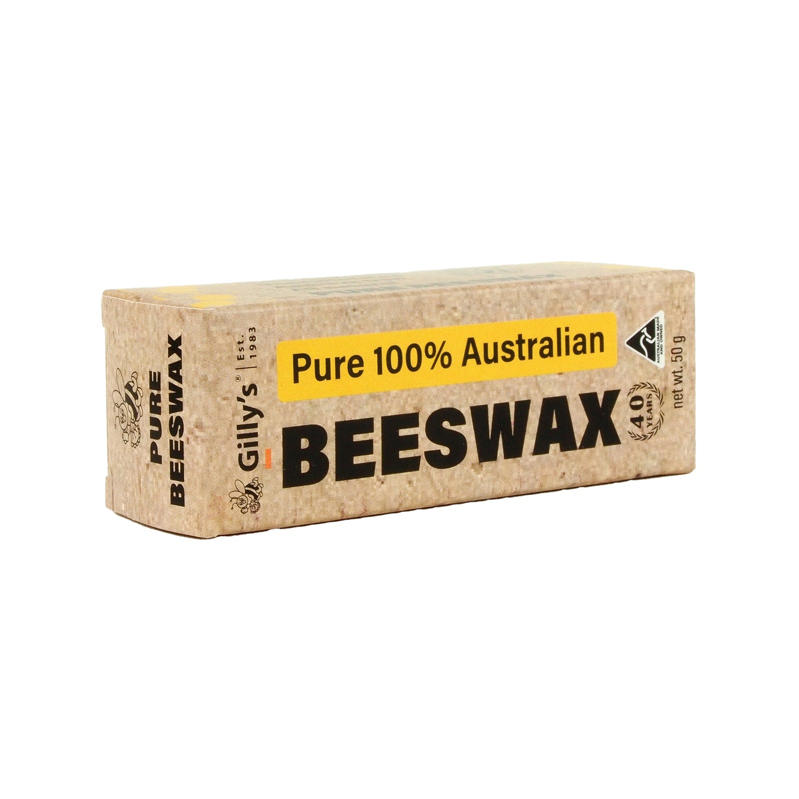 Gilly's 50g Pure Australian Beeswax Block, Food-Safe & Additive-Free