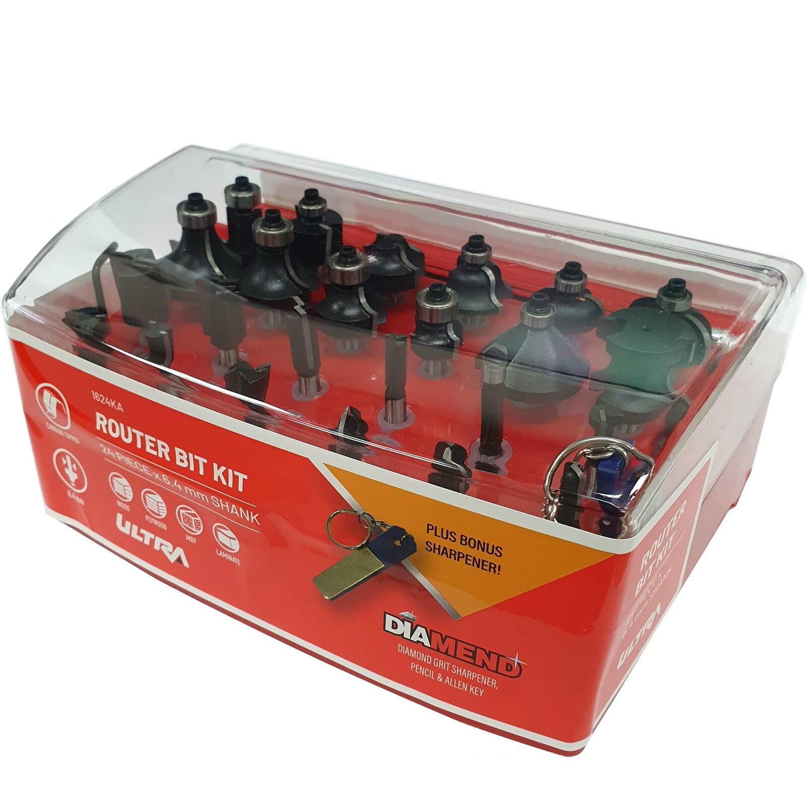 Ultra 6.4mm 24 Piece Router Bit Set - Tungsten Carbide Tipped, 1/4" Shaft