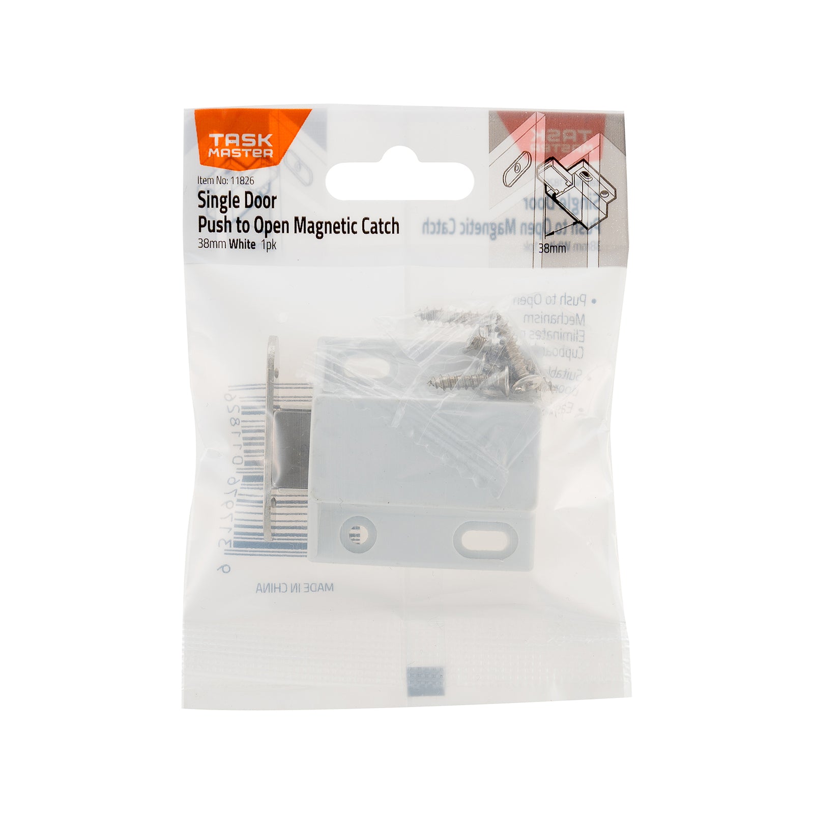 Taskmaster 38mm White Push To Open Magnetic Door Catch Plastic