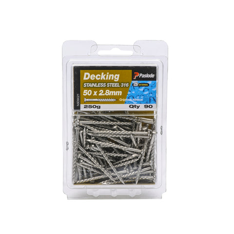 Paslode 50 x 2.8mm 250g 316 Stainless Steel Griplock Decking Nails - 90 Pack