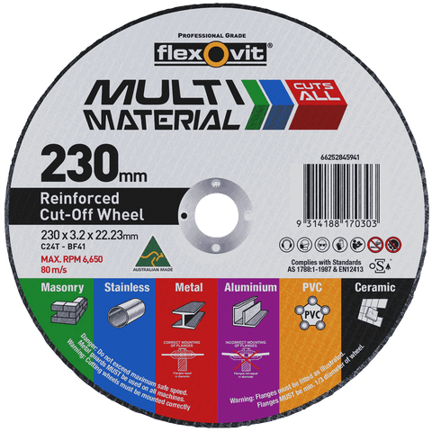 Flexovit 230 x 3.2 x 22.23mm Multi Material Cut Off Wheel