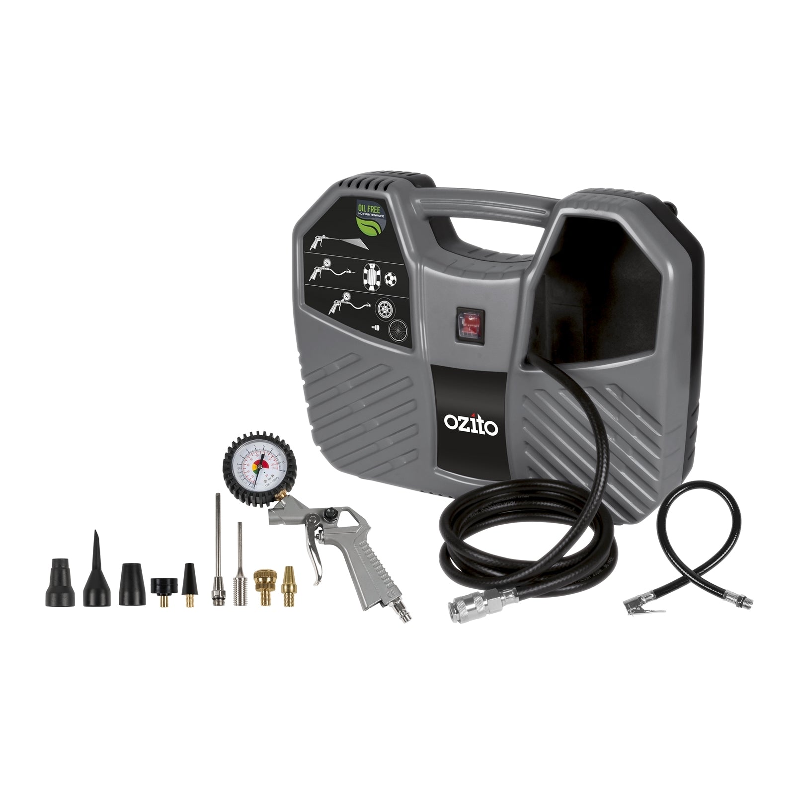 Ozito 1100W 1.5HP Inflate-It Compressor Kit ACK-1100, Oil-Free, Portable