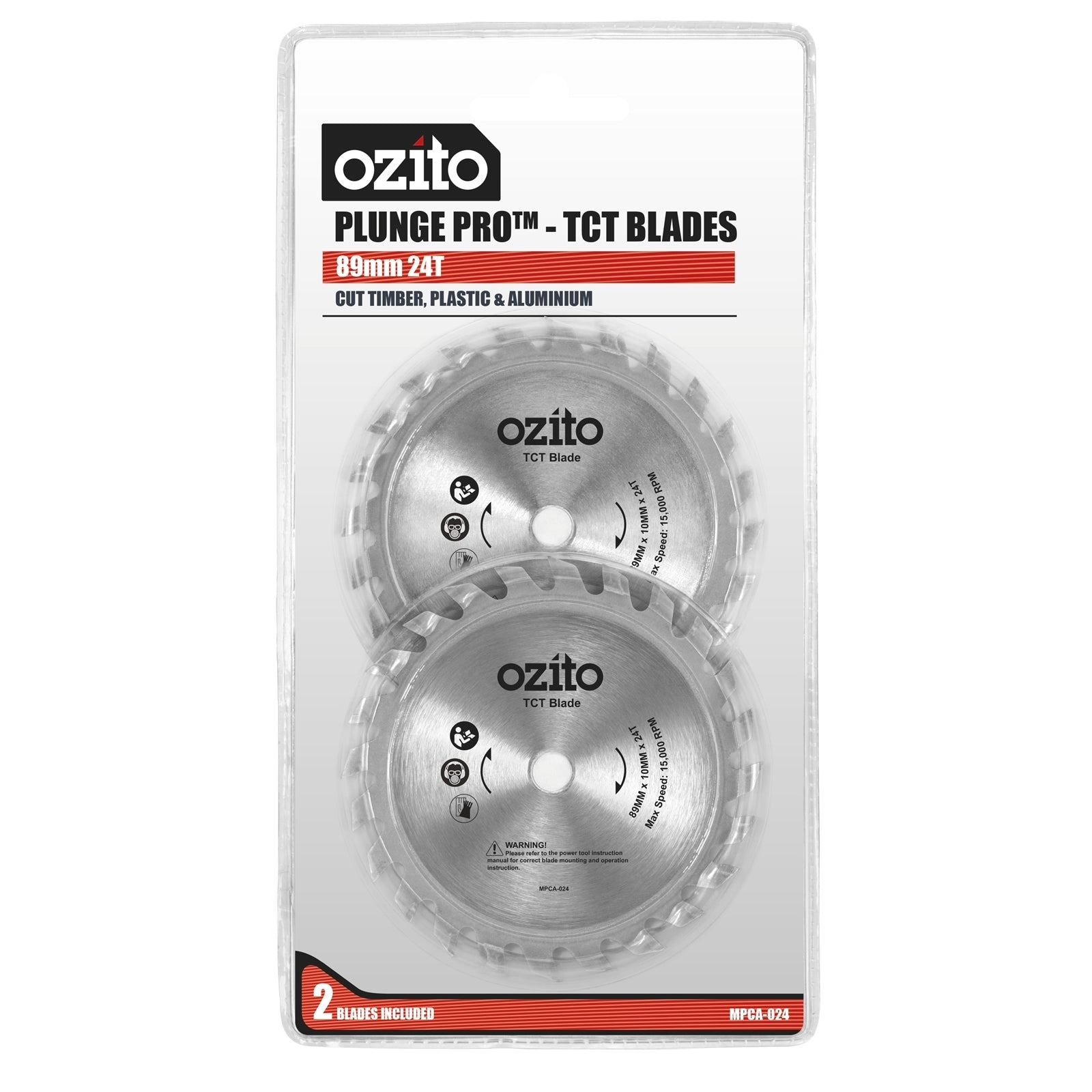 Ozito 89mm TCT Plunge Cutter Blades 24T - 2 Pack MPCA-024