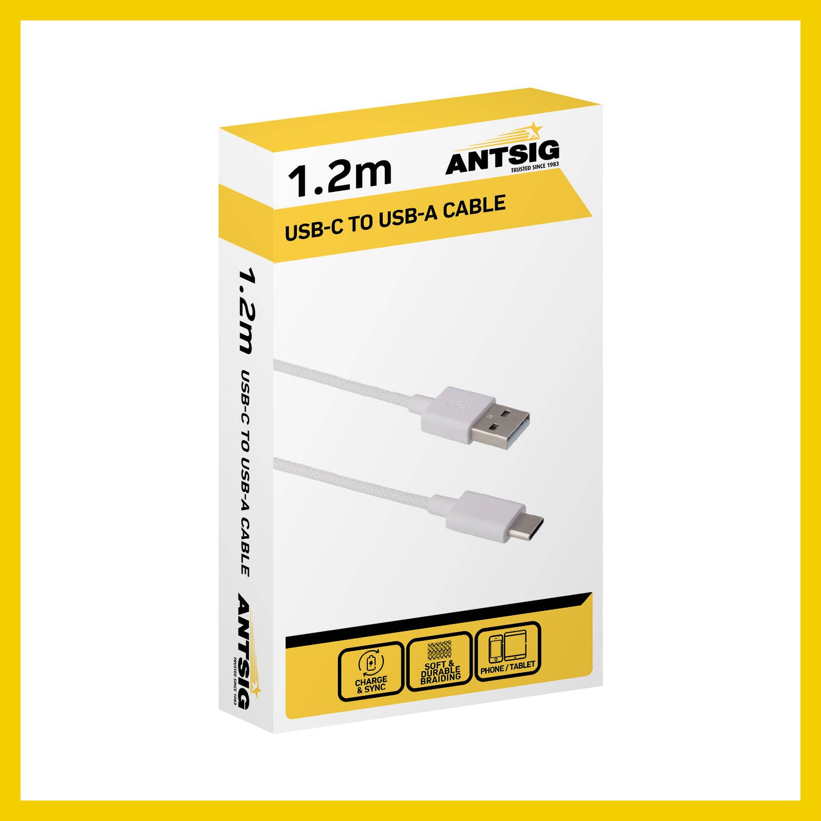 Antsig 1.2m USB-C to USB-A Cable White AP561B