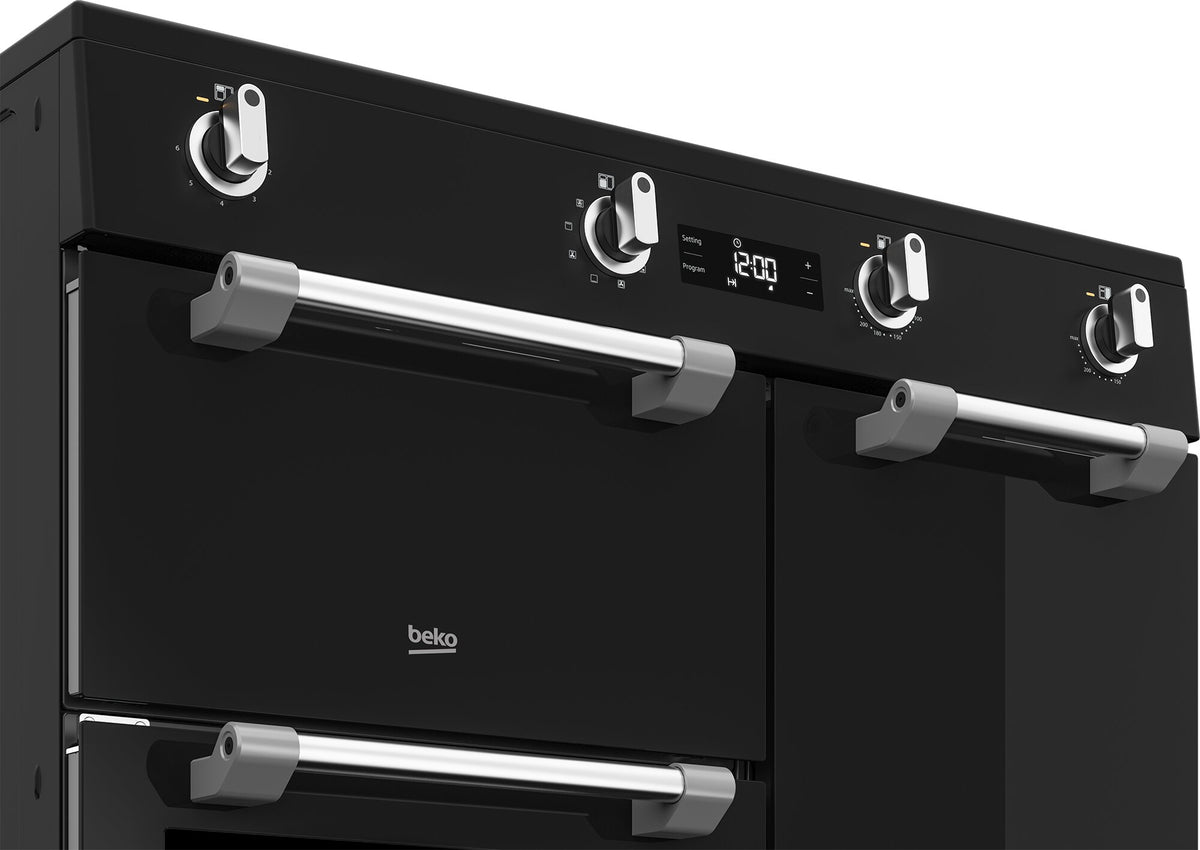Beko 90cm Induction Freestanding Oven - Triple Cavity, Five Induction Zones, Black - BRC916IMB
