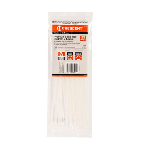 Crescent 200 x 4.6mm Natural Nylon Cable Ties - 25 Pack