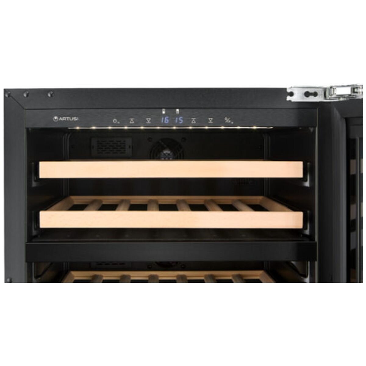Artusi 39 Bottle Dual Zone Integrated Wine Cabinet - Black Finish - Beechwood Shelves - AINT119GWE
