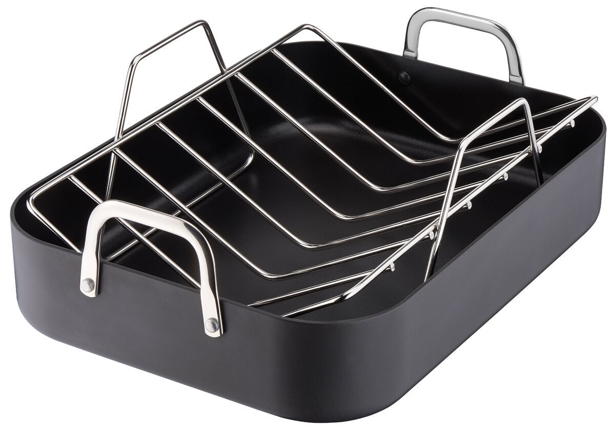 Tefal 29x39cm hard anodised roaster with rack - black non-stick coating, durable construction - D9259944