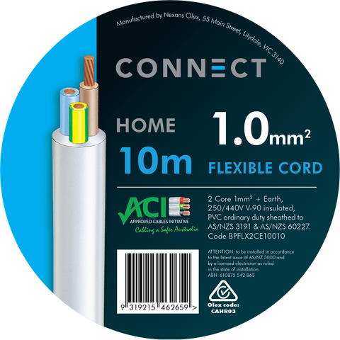 Olex 1mm x 10m 3 Core Flexible Connect Cable - White Indoor Use