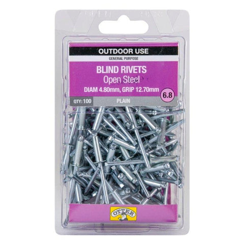 Otter Open Steel Blind Rivets - 8 x 12mm - 100 Pack - High Strength - SuperSaverAU - view 1
