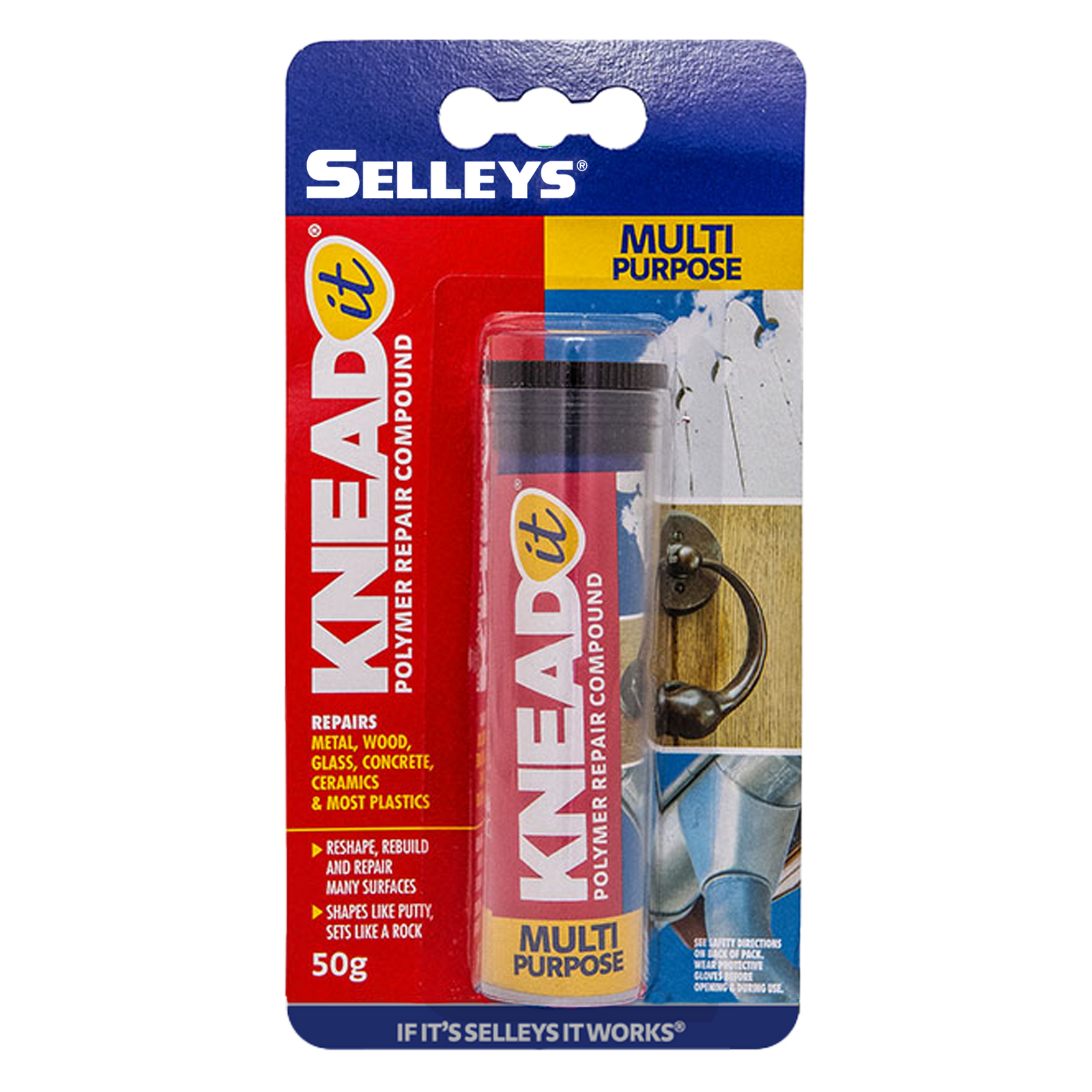 Selleys Knead It Multi Purpose Epoxy Putty 50g - Dries Grey for Indoor & Outdoor Repairs