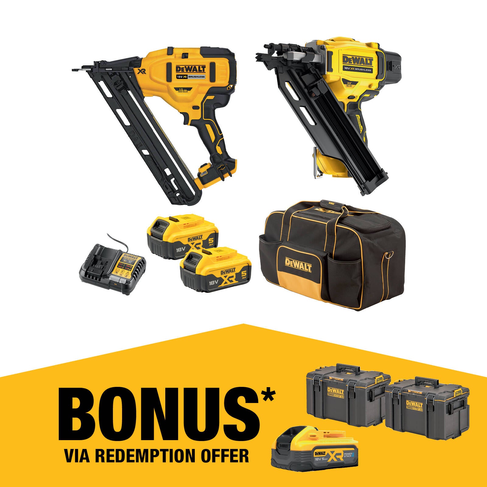 DeWALT 18V XR 5.0Ah Brushless Cordless 2 Piece Nailer Kit DCZ245P2-XE