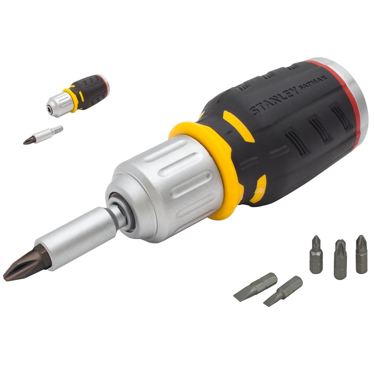 Stanley FatMax Stubby Ratchet Screwdriver with 6 Piece Hex Bit Set Yellow/Black