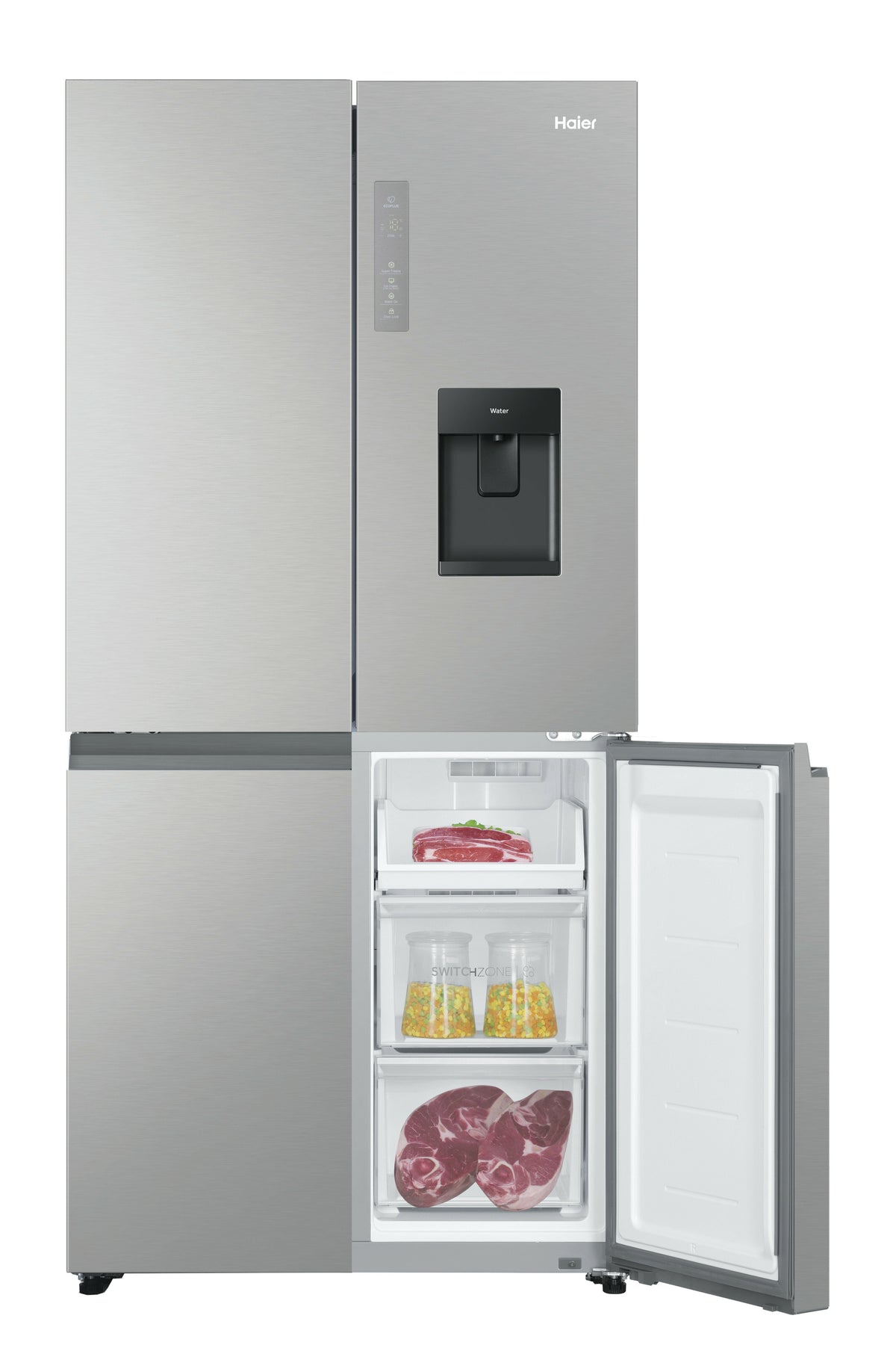 Haier 507L Quad Door Fridge - Satina Silver - Ice and Water Dispenser - SwitchZone - HRF580YPS